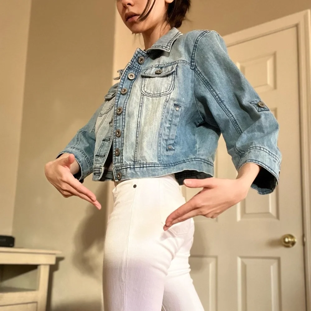🫐VINTAGE 2000s Cropped Jean Jacket 🫐 - Picture 4 of 5